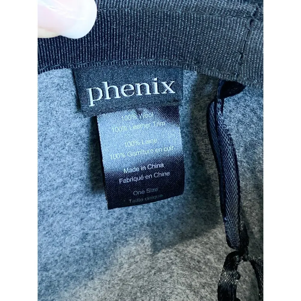 Phenix Women's Gray 100% Wool Hat Leather Trim Fall Winter Neutral Adjustable - Picture 3 of 4